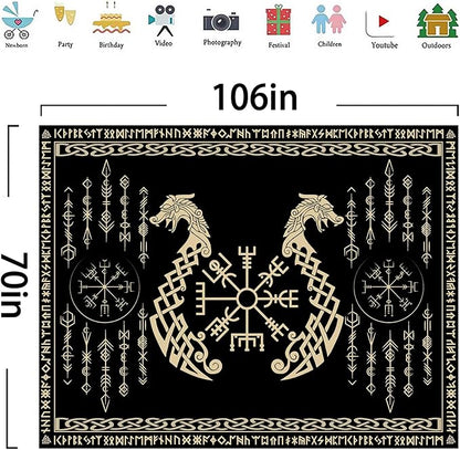 OSUNBD Nordic Vikings Tapestry, Large 10670 inches Soft Flannel, Vegvsir Symbol Twins Dragons Celtic Rune Scandinavian Aesthetic Mythology Tapestry Wall Hanging for Bedroom Living Room Decor
