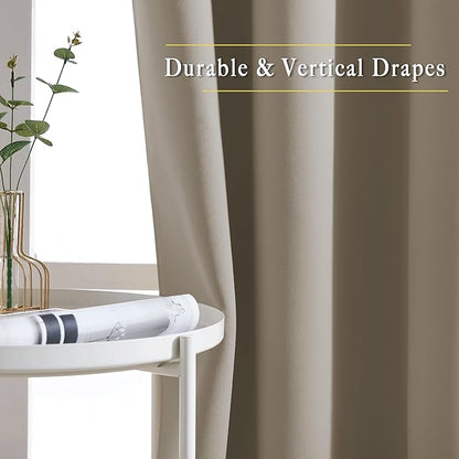NICETOWN Taupe Curtains 96 inches Long, Grommet Thermal Insulated Blackout Curtains Privacy Window Treatments for Boys Room/Living Room, W46 x L96, 2 Panels