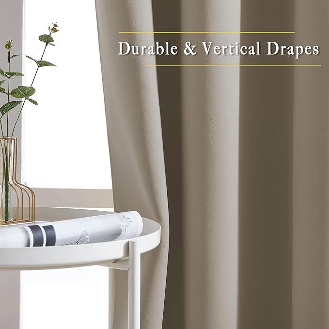 NICETOWN Taupe Blackout Curtains 2 Panels Set, Grommet Top Room Darkening Thermal Curtains Sound Reducing Window Treatments for Bedroom/Kid Room, Taupe, W46 x L63