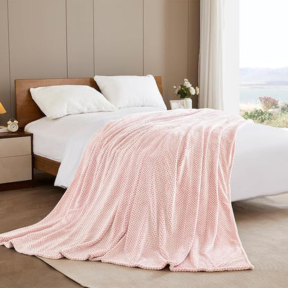 Exclusivo Mezcla Fleece Throw Blanket Extra Large, Super Soft and Warm Blankets for Couch, Sofa and Bed Waffle Textured, Cozy, Fuzzy and Lightweight (Mixed Dusty Pink, 50x70 Inches)