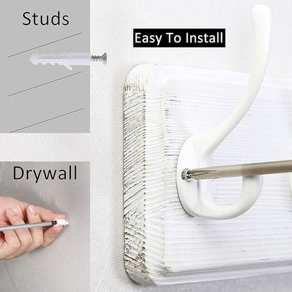 WEBI Coat Rack Wall Mount,Coat Hooks Wall Mounted,16" Hole to Hole,Large Coat Hanger Wall Hook Rack,5 Hooks for Hanging Coats,Hats,Jacket,Clothes,White