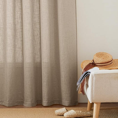 RYB HOME Linen Semi Sheer Curtains - Light Filtering Wrinkle Resistance Breathable Window Treatments Natural Fabric for Living Room Bedroom Kitchen, W 100 x L 108 inch, Khaki, 1 Panel
