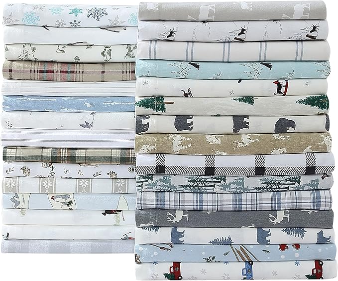 Eddie Bauer - Twin Sheets, Cotton Flannel Bedding Set, Brushed For Extra Softness, Cozy Home Decor (School of Fish, Twin)