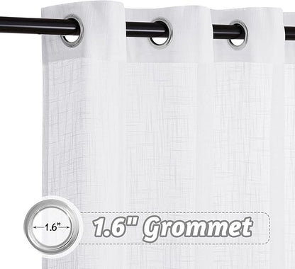 RYB HOME Sheer Curtains 108 inches - Linen Textured White Sheers for High Ceiling Window Decor, Patio Sliding Glass Door Sun Room Lawn Corridor Terrace Wedding, 52 x 108, 2 Pcs