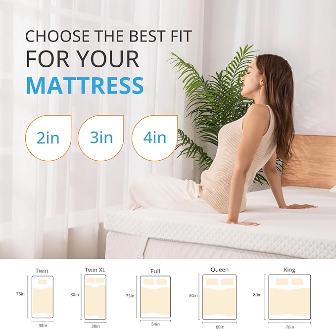 EGO Gel Memory Foam Mattress Topper, 3 Inch Queen with Removable Breathable Soft Cover, Cooling Bed Topper for Comfort Body Support & Pressure Relief, CertiPUR-US Certified