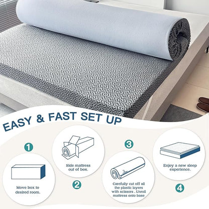 Airensky 4 Inch Memory Foam Mattress Topper, Cooling Gel Infused High Density Full (54"x75") Topper with Removable Cover, Bed Topper for Pressure Relief Back Pain, CertiPUR-US Certified, Gray