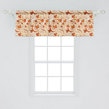 Ambesonne Fall Window Valance Pack of 2, Autumnal Theme with Swirly Intricate Shapes and Flying Leaves Print, Rod Pocket Curtain Valances for Kitchen Bedroom, 54" X 18", Ginger Marigold and Beige
