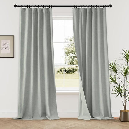 KangBang Gray Blackout Curtains 96 Inches Long, Extra Long Linen Woven Textured Modern Linen Drapes for Living Room Offices, 4-Way Hanging &Light Blocking(2 Panel Sets,52x96 Inch)
