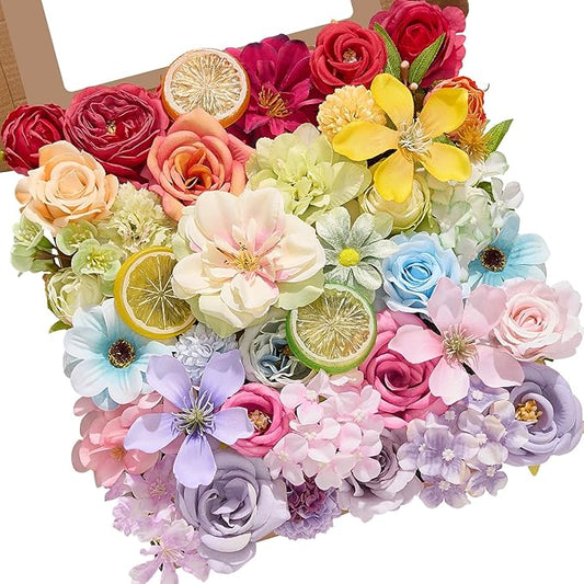Alecono Artificial Flowers, Colorful Combo Silk Fake Flowers with Lemon Accessories for Cake Decorations, Home Table Centerpieces Birthday Party Decor