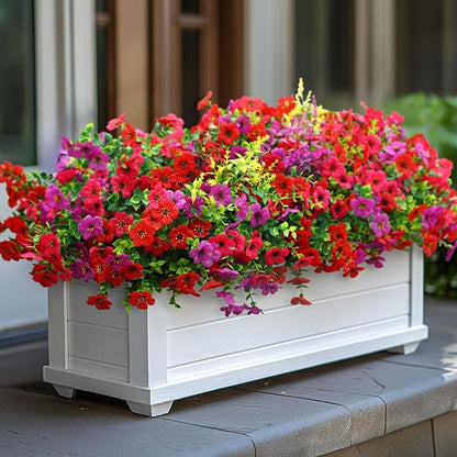 SHareconn 24 Bundles Artificial Flowers for Outdoors Decoration, Faux Plants Fake Silk Colorful Daisy Eucalyptus Lavender, UV Resistant for Outside Planters Home Porch Patio Indoor Spring,Mix 3 Colors