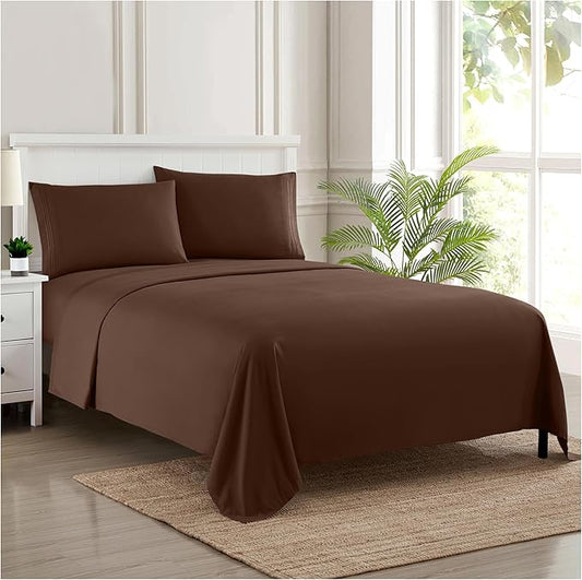 Twin XL Sheets - Breathable Luxury Sheets with Full Elastic & Secure Corner Straps Built In - 1800 Supreme Collection Extra Soft Deep Pocket Bedding Set, Sheet Set, Twin XL, Brown