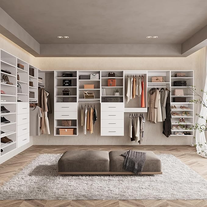 ROOMTEC 19.5" Shelf Short Tower Closet Unit, Modular Closet System with Shelf, Wardrobe Organizer for Bedroom or Walk-in Closet, Wall Mounted, Customizable Clothes Storage Unit, White