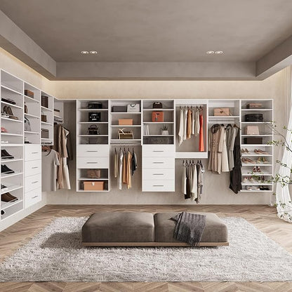 ROOMTEC 25.5" 4 Drawer Short Tower Closet Unit, Modular Closet System with Drawers and Shelf, Wardrobe Organizer for Bedroom or Walk-in Closet, Wall Mounted, Customizable Clothes Storage Unit, White