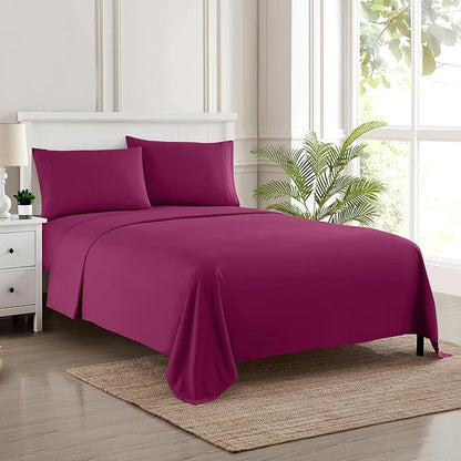 Full Size Sheet Sets - Breathable Luxury Sheets with Full Elastic & Secure Corner Straps Built In - 1800 Supreme Collection Extra Soft Deep Pocket Bedding Set, Sheet Set, Full, Berry