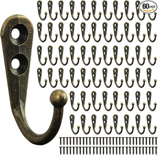 POZEAN 60 Pack Wall Hooks for Hanging, Heavy Duty Small Coat Hooks Wall Mounted for Living Room, Bathroom, Kitchen, Bedroom for Key, Cup, Bag, Hat, Scarf, and More (Bronze)