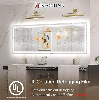 Keonjinn LED Bathroom Mirror 84" x 32" with Frontlit and Back Light, Large Tempered Glass Stepless 3 Colors Temperature & Dimmable Wall Mirror, UL Listed LED Driver, Double LED Strips, Anti-Fog Mirror