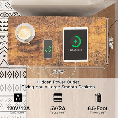 LIDYUK End Table with Charging Station, Narrow Side Table with Drawer and USB Ports & Power Outlets, Nightstand Bedside Tables for Small Spaces, Bedroom, Living Room, Rustic Brown, Set of 2