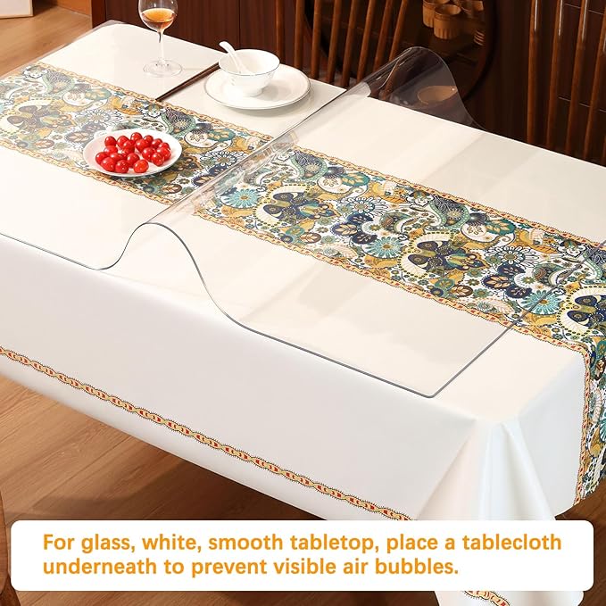 48 x 104 Inch 4FT Clear Plastic Dining Table Protector Tablecloth Desk Pad Mat Wooden Furniture Coffee Glass End Side Bar Table Cloths Top Protection Countertop Cover Waterproof Rectangular PVC Vinyl