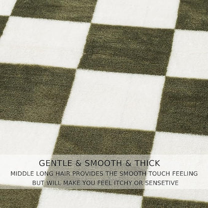 Checkered Throw Blanket, 50x60 Inches Travel Size Sage Green Microfiber Soft Cozy Fluffy Warm Hand Made Throw Blankets for Couch, Sofa, Chair, Bed, Camping, Picnic,Sage Green