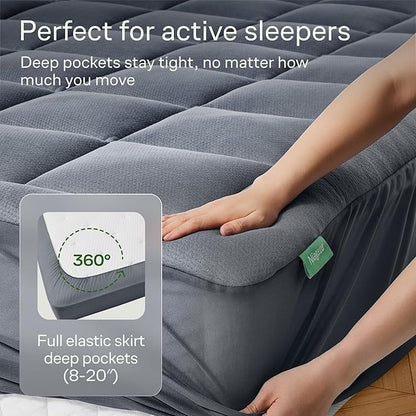 Ultra Soft Full XL Size Mattress Topper - Viscose Made from Bamboo Pillow Top Mattress Pad for Back Pain Relief - Naturally Cooling for Hot Sleepers, Gray