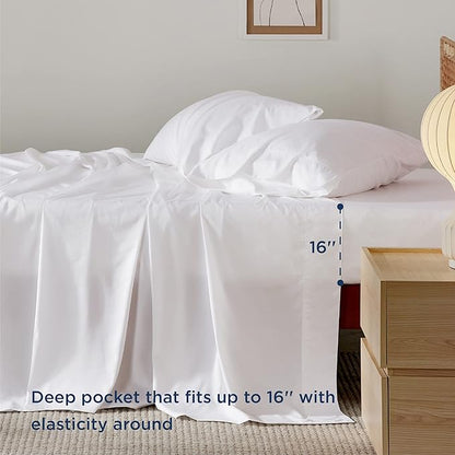 Bedsure Cooling Sheets Twin XL, Rayon Derived from Bamboo, Breathable & Soft Twin XL Sheet Sets, Deep Pocket Up to 16 Inches, Hotel Luxury Silky Dorm Bedding for Hot Sleepers, White
