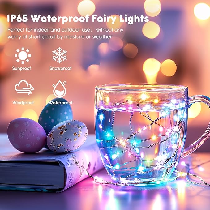 Minetom 12 Pack Pastel Fairy Lights Battery Operated String Lights - 7ft 20 LED Waterproof Short Micro Firefly Lights for Easter Day Decor, DIY Craft, Wedding Table Centerpieces, Flowers