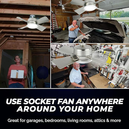 Bell+Howell Socket Breeze Cool Light Deluxe Silver – Ceiling Fans with LED Lights and Remote Control, Replacement for Lightbulb - Bedroom, Kitchen, Living Room,1000 Lumens / 5000 Kelvins