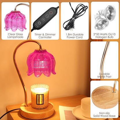 Vintage Flower Candle Warmer Lamp with Timer & Dimmer - Lotus Candle Lamp Warmer - Fits All Jar Scented Candles，Unique Gifts for Mom
