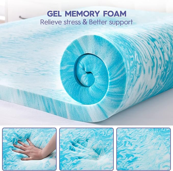 ABENE Twin Size Dual Layer 3 Inch Memory Foam Mattress Topper, 2 Inch Gel Memory Foam Plus 1 Inch Down Alternative Pillowtop Mattress Pad Cover, Thick Soft Bed Topper Support for Back Pain