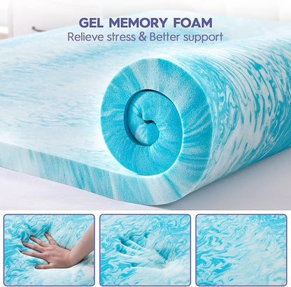 ABENE King Dual Layer 3 Inch Memory Foam Mattress Topper, 2 Inch Gel Memory Foam Plus 1 Inch Down Alternative Pillowtop Mattress Pad Cover, Soft Black Bed Topper Support for Pressure Relief