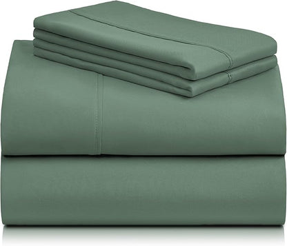 LuxClub 4 PC Full Sheet Set, Breathable Luxury Bed Sheets, Deep Pockets Wrinkle Free Cooling Bed Sheets Machine Washable Hotel Bedding Silky Soft - Tree Moss Green Full