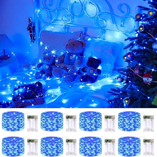 JMEXSUSS 8 Pack 50 LED Blue Fairy Lights Battery Operated Halloween Christmas Decorations
