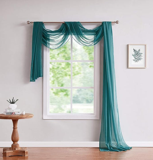 LinenZone Teal Window Scarf Valance in 144 Inch Size. Use Window Scarves as Canopy Bed or Backdrop Curtains, Curtain Scarf, or Sheer Fabric for Draping. (Amazing 55 x 144, Teal)