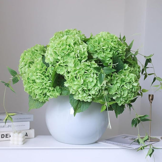 4pcs 21" Faux Dark Green Hydrangeas Artificial Flowers, Real Touch Silk Hydrangea Flowers with Stems for Bridal Wedding Bouquet Party Home Decor
