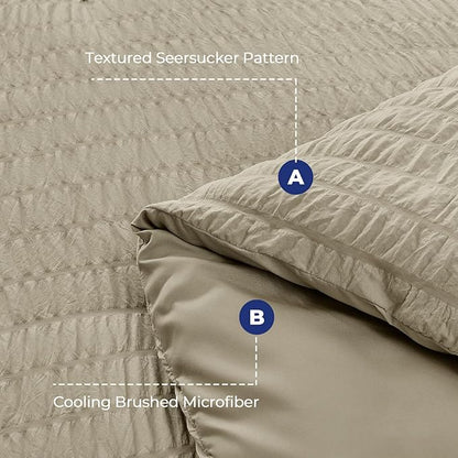 HYMOKEGE Linen King Size Comforter Set Seersucker 7 Pieces, All Season Luxury Bed in a Bag for Bedroom, Bedding Set with Comforter, Sheets, Pillowcases & Shams