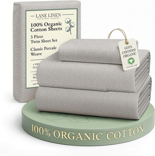 LANE LINEN Eco Priendly Printed 100% Organic Cotton Twin Size Bed Sheets, Naturally Temperature Regulating Fully Elasticized Cotton Cooling Sheets & Pillowcases Set Twin- Snowdrop