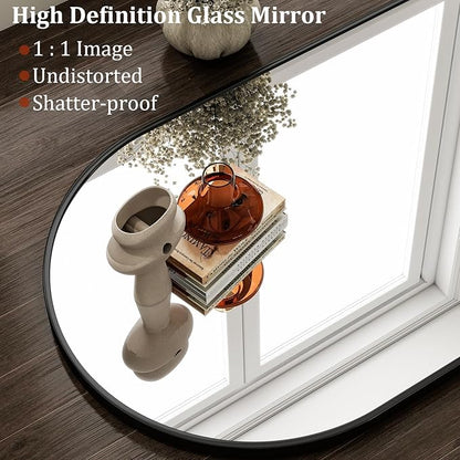 HARRITPURE 20"x30" Arched Bathroom Mirror - Wall Mounted Mirror - Black Arch Mirror - Aluminum Alloy Frame Bathroom Mirror Living Room, Bedroom and Entryway