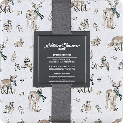 Eddie Bauer - Full Sheets, Cotton Flannel Bedding Set, Brushed For Extra Softness, Cozy Home Decor (Woodland Friends, Full)