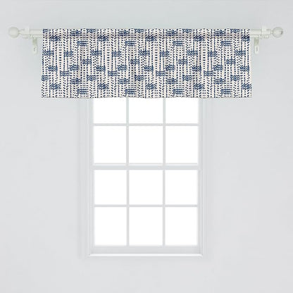Ambesonne Ethnic Window Valance Pack of 2, Messy Waves and Small Triangles Indonesian Traditional Pattern Watercolors, Rod Pocket Curtain Valances for Kitchen Bedroom, 42" X 18", Navy Blue and Cream
