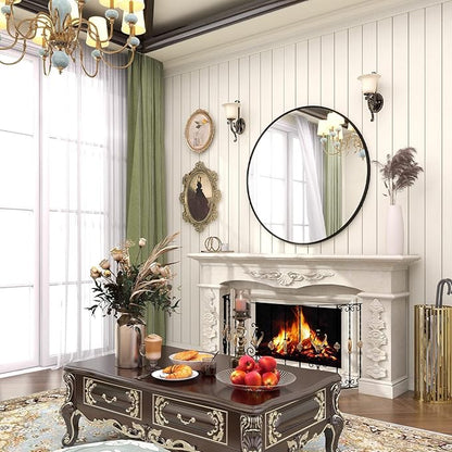 BEAUTYPEAK 32 Inch Round Mirror, Metal Frame Circle Mirror, Wall Mounted for Entryway, Bathroom, Vanity, Living Room, Black