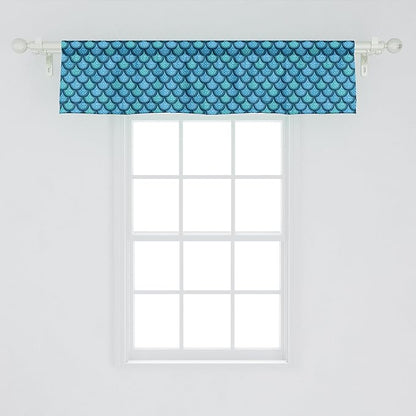Ambesonne Fish Scale Window Valance Pack of 2, Nautical Design Realistic Graphic Water Drops on Half Circles Print, Rod Pocket Curtain Valances for Kitchen Bedroom, 42" X 12", Blue and Turquoise
