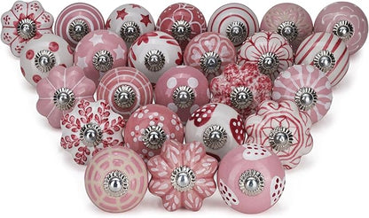 Dresser Knobs for Cabinets and Drawers - Assorted Multicolor Ceramic Pull Handle for Kitchen Cupboard Wardrobe Decorative Furniture Hardware - Pack of 25