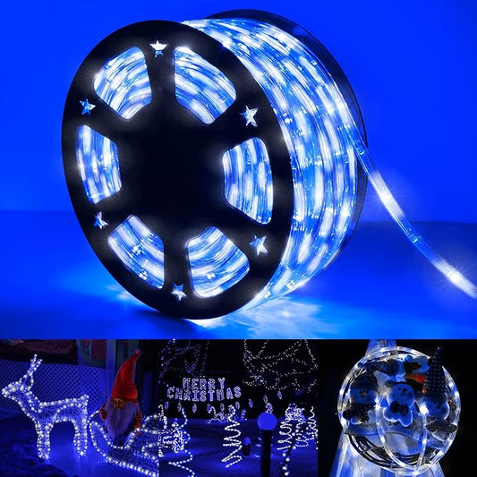 100ft LED Rope Lights Outdoor, 720 LED Connectable and Flexible Tube Lights with 8 Modes, Waterproof LED Rope Lighting for Garden Patio Bedroom Party Pool Indoor Outdoor Christmas Decor (White & Blue)