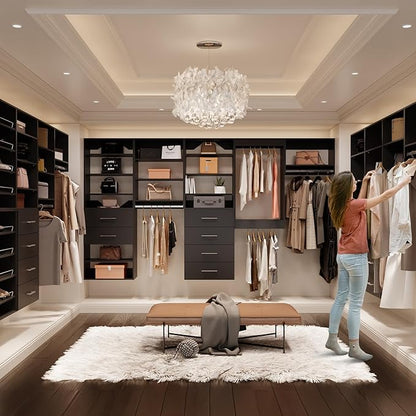 ROOMTEC 25.5" 2 Drawer Short Tower Closet Unit, Modular Closet System with Drawers and Shelf, Wardrobe Organizer for Bedroom or Walk-in Closet, Wall Mounted, Customizable Clothes Storage Unit, Black