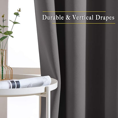 NICETOWN Grey Room Darkening Curtains Blackout 30 inch Curtains for Kitchen, Grommet Solid Window Treatments Sound Reducing for Bedroom, 2 Panels, W37 x L30, 2 Panels