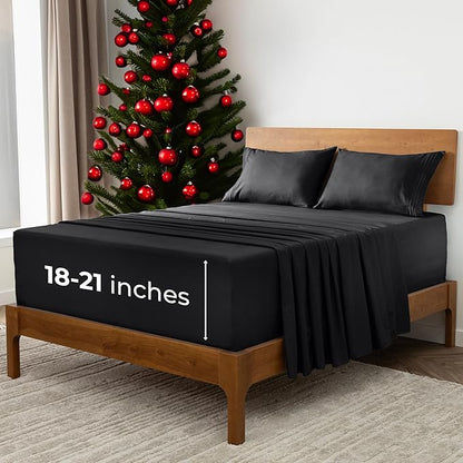 Mellanni Extra Deep Full Sheets - 4 PC Iconic Collection Bedding - Hotel Luxury, Ultra Soft, Cooling Bed Sheets - Wrinkle, Fade, Stain Resistant (Full, Black)