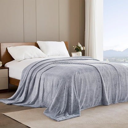 Exclusivo Mezcla Fleece Bed Blanket Queen Size, Super Soft and Warm Blankets for Couch, Sofa and Bed Waffle Textured, Cozy, Fuzzy and Lightweight (Mixed Navy Blue, 90x90 Inches)