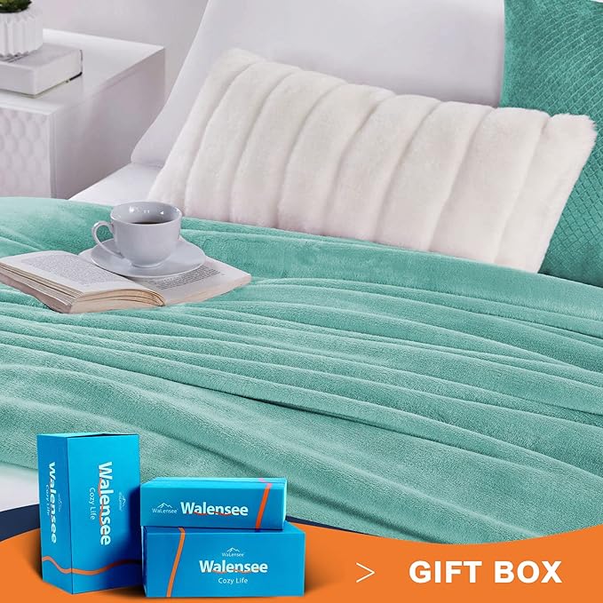 Walensee Fleece Blanket Plush Throw Fuzzy Lightweight (Queen Size 90x90 Light Blue) Super Soft Microfiber Flannel Blankets for Couch, Bed, Sofa Ultra Luxurious Warm and Cozy for All Seasons