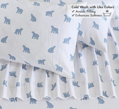 RUVANTI Flannel Sheets Queen Size - 100% Cotton Double Brushed Bed Sheets, Deep Pockets 16 Inches Queen Sheet Set, All Seasons Breathable & Extra Soft - Warm & Cozy, 4 Piece, Happy Cubs