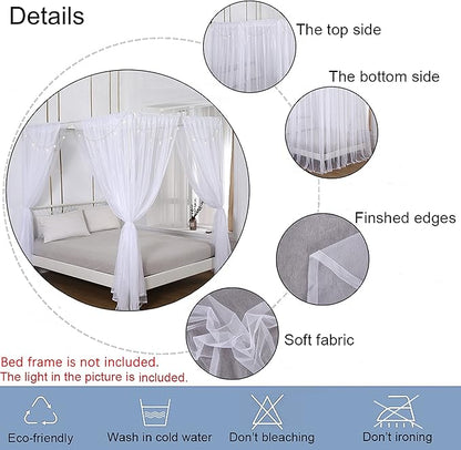 Akiky Princess Canopy Bed Curtains Bed Canopy Curtains with Lights for Queen Size Bed Drapes,8 Panels Canopies with Lights,Room Décor (Full/Queen, White)